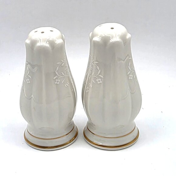 Noritake Chandon Design Pattern 7306 Gold Trim Salt Pepper Shakers Retired - Picture 4 of 8